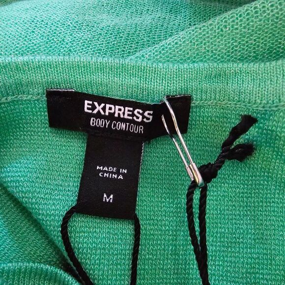 Express Women's Green Sheer Boat Neck Dolman Sleeve Cropped Sweater Size Medium - Picture 8 of 12